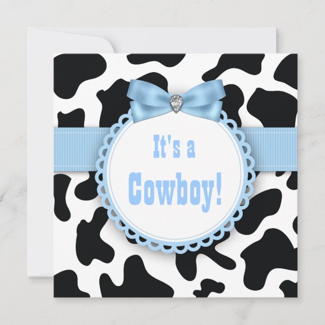 Invitation Black and Blue Cowboy Baby Boy Douche (Devant)