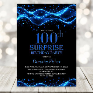 Invitation Black and Blue Surprise 100e fête d'anniversaire