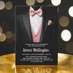Invitation Black and Blush Pink Tuxedo Anniversaire