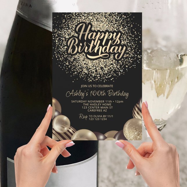 Invitation Black and Gold 100e anniversaire (Créateur téléchargé)