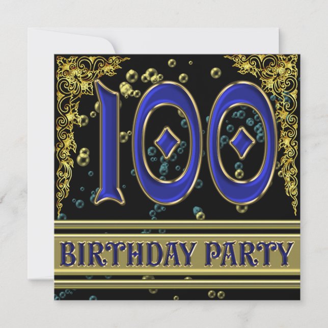 Invitation Black and Gold 100th Birthday party (Devant)