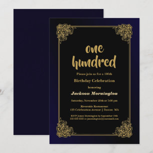 Invitation Black and Gold 100th Birthday Party