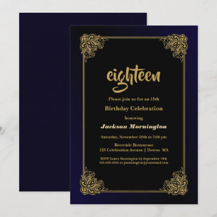 Invitation Black and Gold 18th Birthday Party
