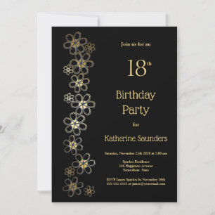 Invitation Black and Gold 18th Birthday Party