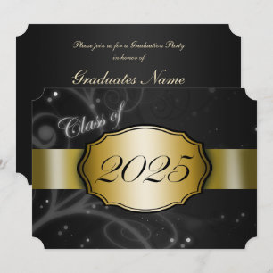Invitation Black and Gold 2025 Graduation Party