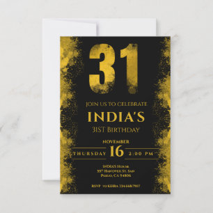 Invitation Black And Gold 31e fête d'anniversaire