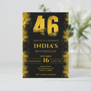 Invitation Black And Gold 46th Birthday Party