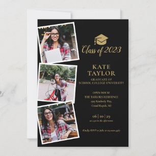 Invitation Black And Gold 4 Photo Graduation Party