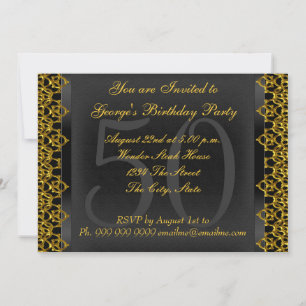 Invitation Black and Gold 50th Birthday Party Black Gold