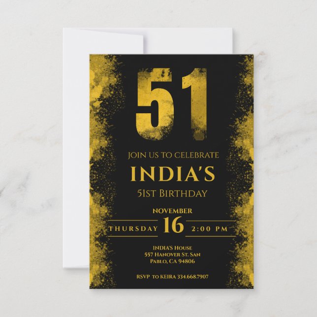 Invitation Black And Gold 51e fête d'anniversaire (Devant)