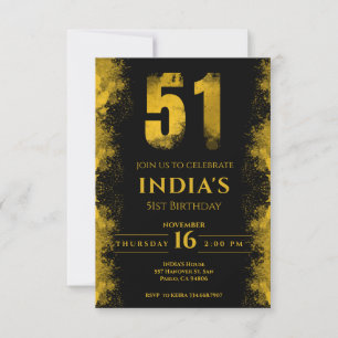 Invitation Black And Gold 51e fête d'anniversaire