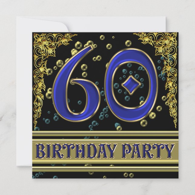 Invitation Black and Gold 60th Birthday party (Devant)