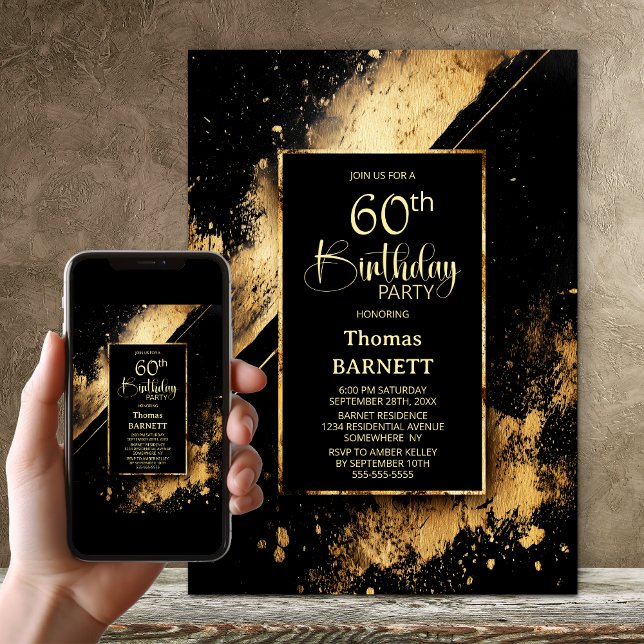 Invitation Black and Gold 60th Birthday Party (Créateur téléchargé)