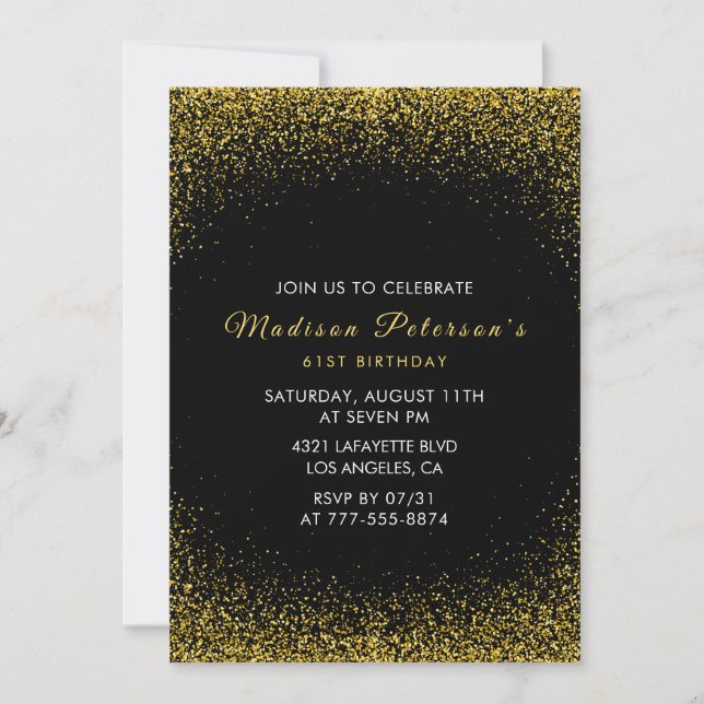 Invitation Black and Gold 61e anniversaire Parties scintillan (Devant)