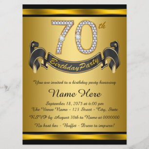 Invitation Black and Gold 70th Birthday Party