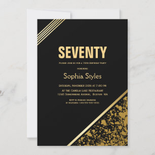 Invitation Black and Gold 70th Birthday Party