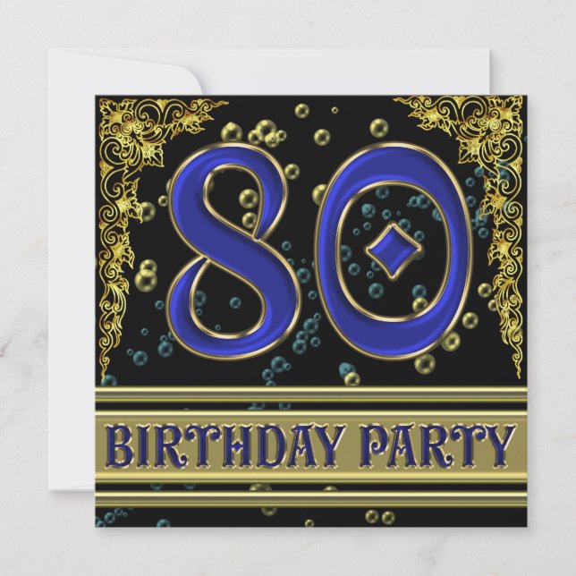 Invitation Black and Gold 80th Birthday party (Devant)
