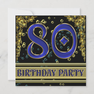 Invitation Black and Gold 80th Birthday party