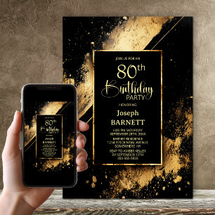 Invitation Black and Gold 80th Birthday Party