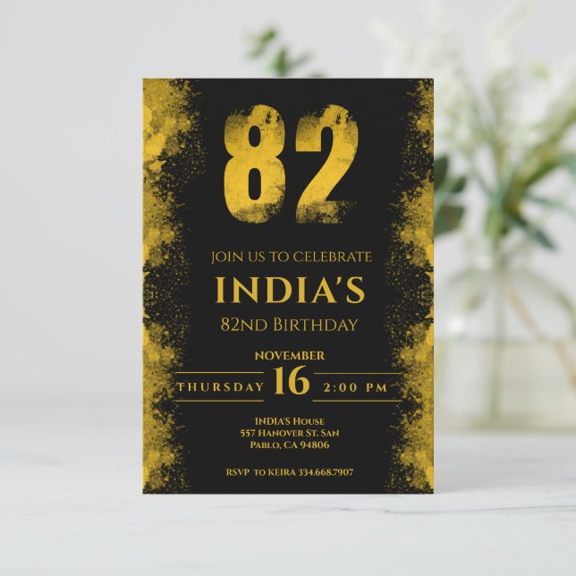 Invitation Black And Gold 82e fête d'anniversaire (Debout devant)