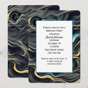Invitation Black and Gold Abstrait Birthday Party