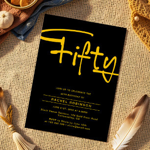 Invitation Black and Gold Adult Cinquante-ème fête d'annivers