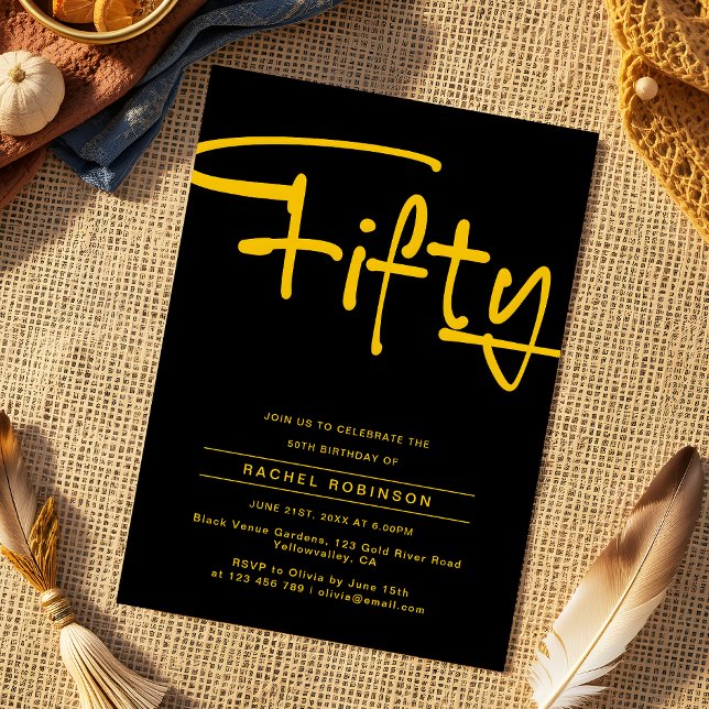 Invitation Black and Gold Adult Cinquante-ème fête d'annivers (Créateur téléchargé)