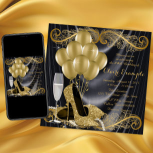 Invitation Black and Gold Anniversaire Party Hollywood Glamor