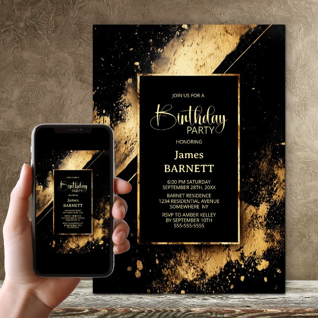 Invitation Black and Gold Any Age Birthday Party (Créateur téléchargé)