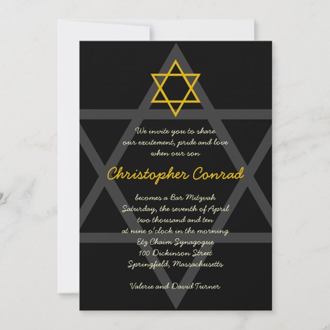 Invitation Black and Gold Bar Mitzvah (Devant)