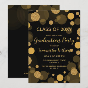 Invitation Black and Gold Bokeh Lights Graduation Party