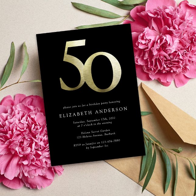 Invitation Black and Gold Foil 50e anniversaire (Créateur téléchargé)