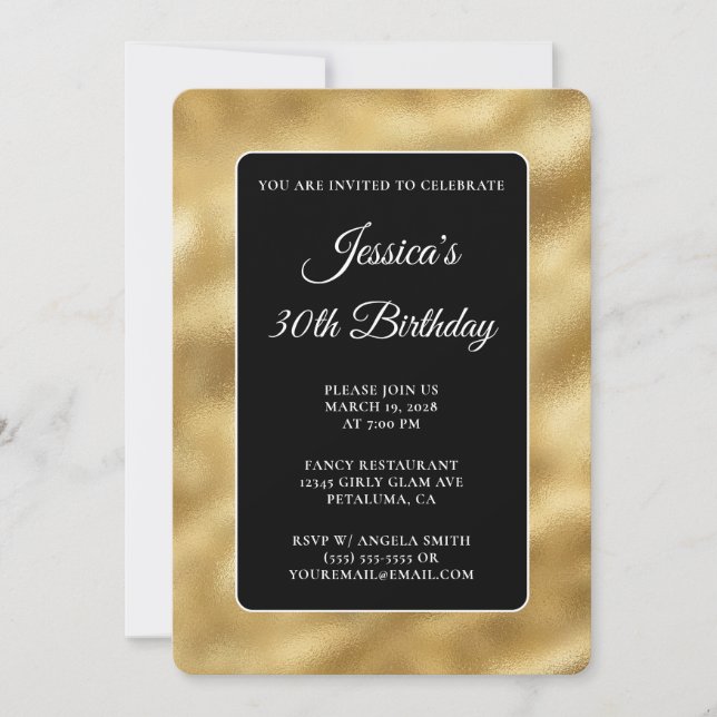 Invitation Black and Gold Glossy Foil 30e anniversaire (Devant)