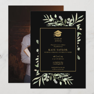 Invitation Black And Gold Green Photo Graduation Party Inv