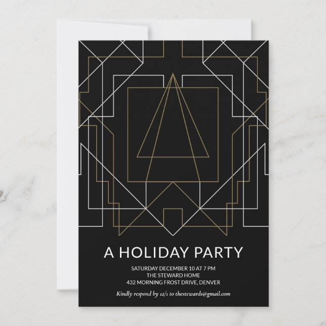 Invitation Black and Gold Holiday Party (Devant)