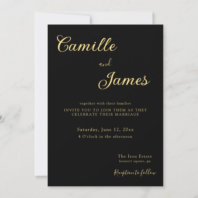 Invitation Black And Gold Modern Minimalist Elegant Simple (Devant)