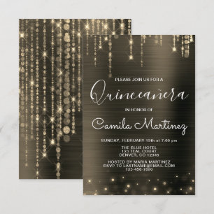 Invitation Black and Gold Modern Quinceanera Party