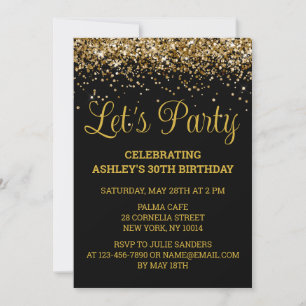 Invitation Black and Gold Parties scintillant 30e anniversair