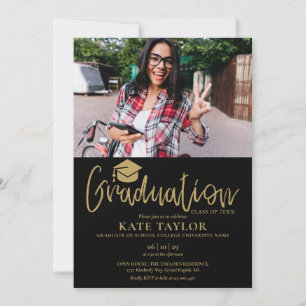 Invitation Black And Gold Script Graduation Party 2 Photo