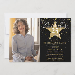 Invitation Black And Gold Stars Photo Retirement Party