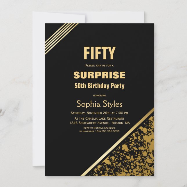 Invitation Black and Gold Surprise 50e anniversaire (Devant)