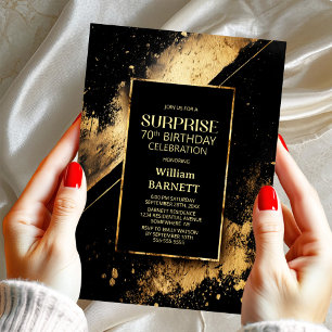 Invitation Black and Gold Surprise 70e fête d'anniversaire