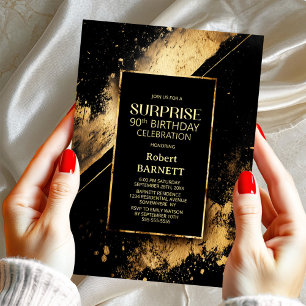 Invitation Black and Gold Surprise 90e fête d'anniversaire