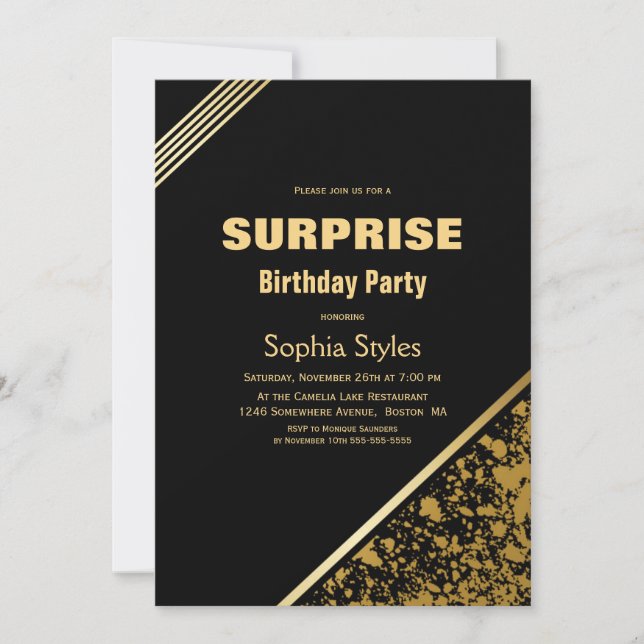 Invitation Black and Gold Surprise Anniversaire (Devant)
