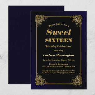 Invitation Black and Gold Sweet 16 Anniversaire
