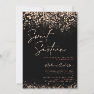 Invitation Black and Gold Sweet 16e Anniversaire photo élégan