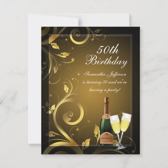 Invitation Black and Gold Swirl, Custom 50e anniversaire (Devant)