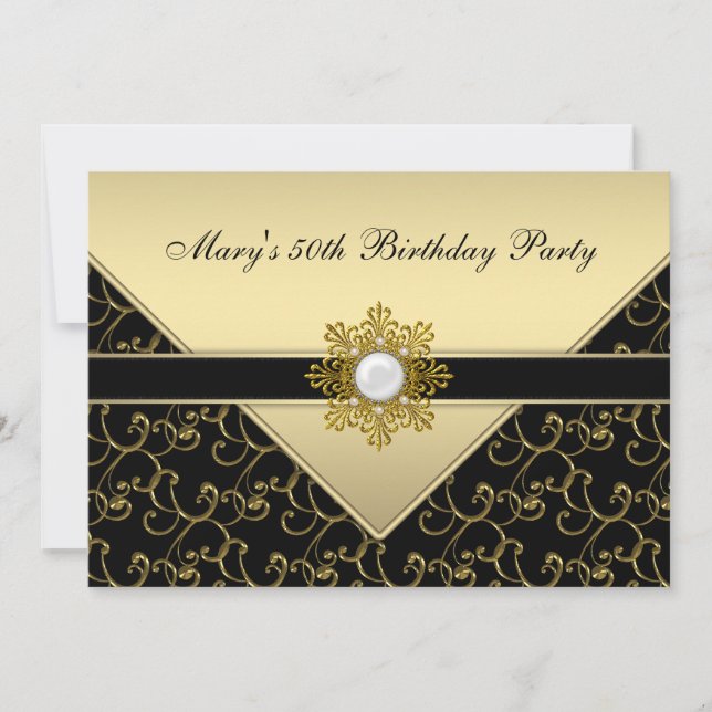 Invitation Black and Gold Swirl fête d'anniversaire (Devant)