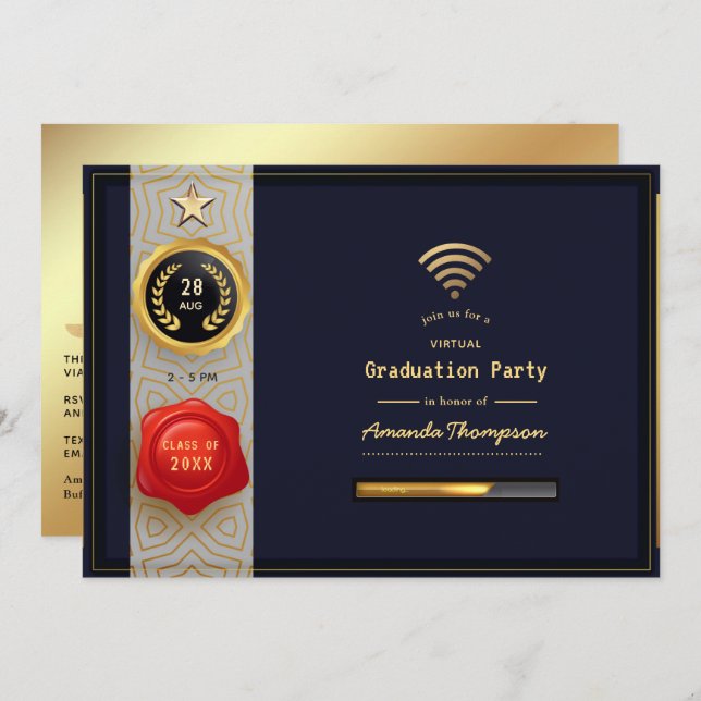 Invitation Black and Gold Virtual Graduation Party (Devant / Derrière)