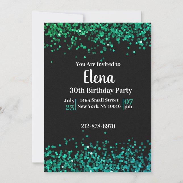 Invitation Black and Green Elegant Anniversaire de fête Invit (Devant)